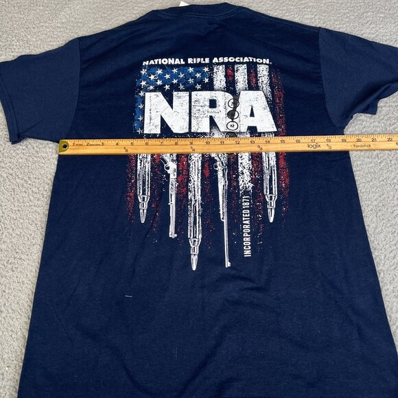 NRA T Shirt Mens Medium American Flag Navy Blue 2nd Amendment Guns Hunting - Picture 11 of 12